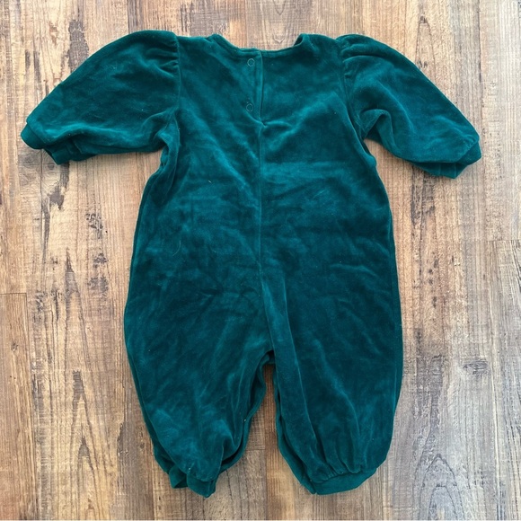 Carters Vintage Green Velour Romper Christmas Embroidered Size 18 Months - Picture 7 of 7